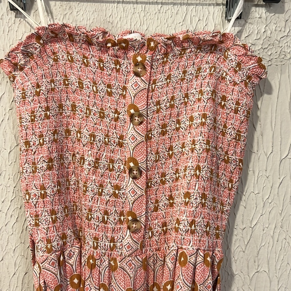 Olivaceous Pink Patterned Rayon Strapless tube top style Jumpsuit size medium - Picture 4 of 9